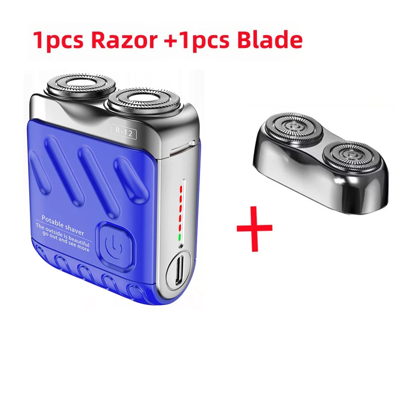 Men Mini Electric Shaver Dual Head Waterproof Type-C Rechargeable Shaver Travel Rotary Razor Portable Hair Beard Trimmer Tool