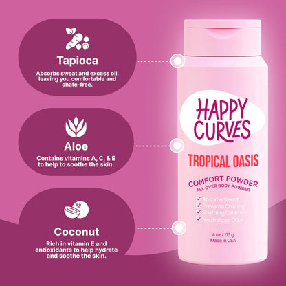 Comfort Powder: Talc Free anti Chafe Body & Foot Dusting Powder Deodorant to Control Inner Thigh Chafing, Private Areas, and All over Body for Women 4 Oz. (1 Pack, Tropical Oasis)