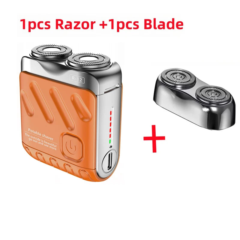 Men Mini Electric Shaver Dual Head Waterproof Type-C Rechargeable Shaver Travel Rotary Razor Portable Hair Beard Trimmer Tool