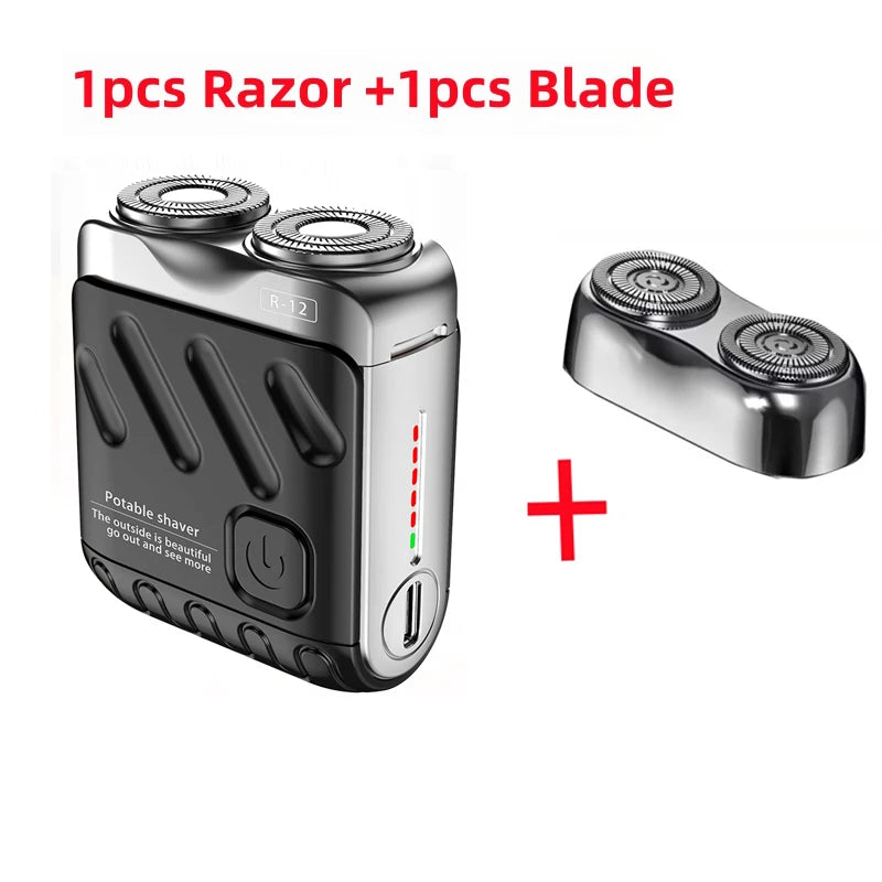 Men Mini Electric Shaver Dual Head Waterproof Type-C Rechargeable Shaver Travel Rotary Razor Portable Hair Beard Trimmer Tool